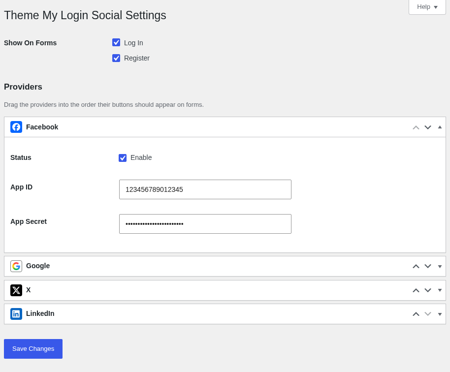 The Theme My Login Social settings page